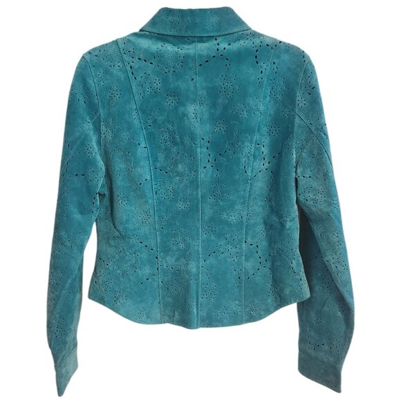 Saguaro Turquoise Laser Cut Suede Leather Jacket Size Small - Picture 7 of 11